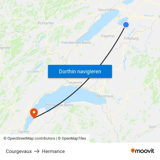 Courgevaux to Hermance map