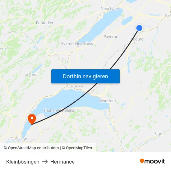 Kleinbösingen to Hermance map