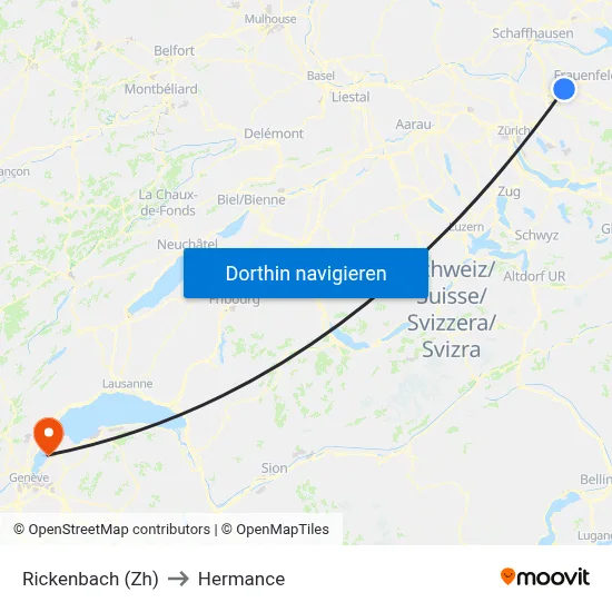 Rickenbach (Zh) to Hermance map
