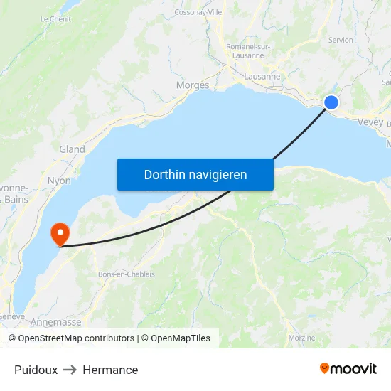 Puidoux to Hermance map