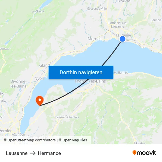 Lausanne to Hermance map