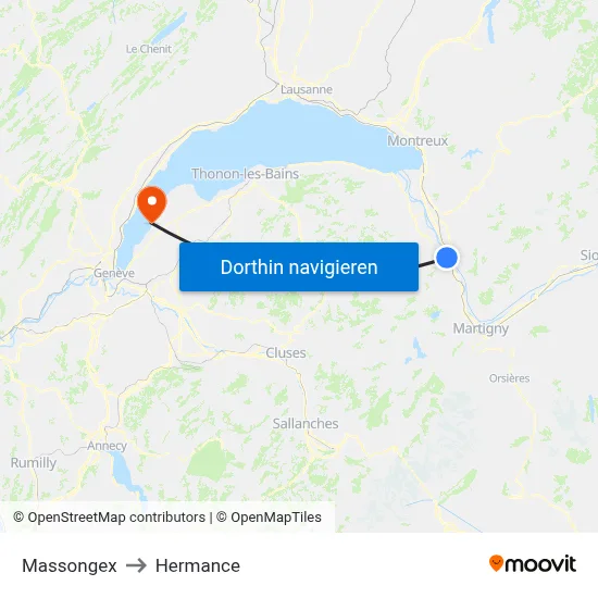 Massongex to Hermance map