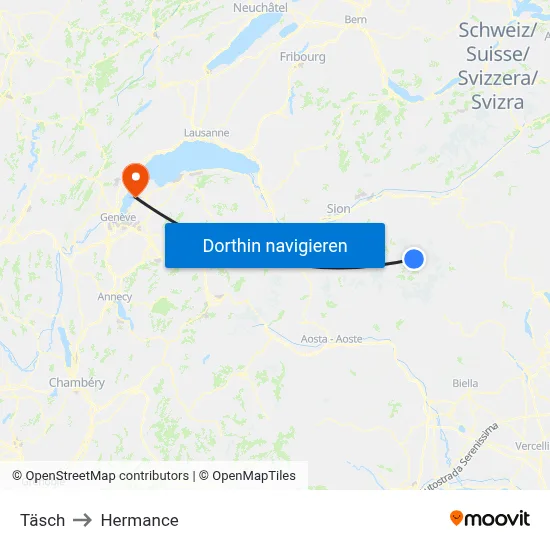 Täsch to Hermance map