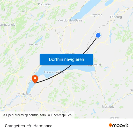 Grangettes to Hermance map