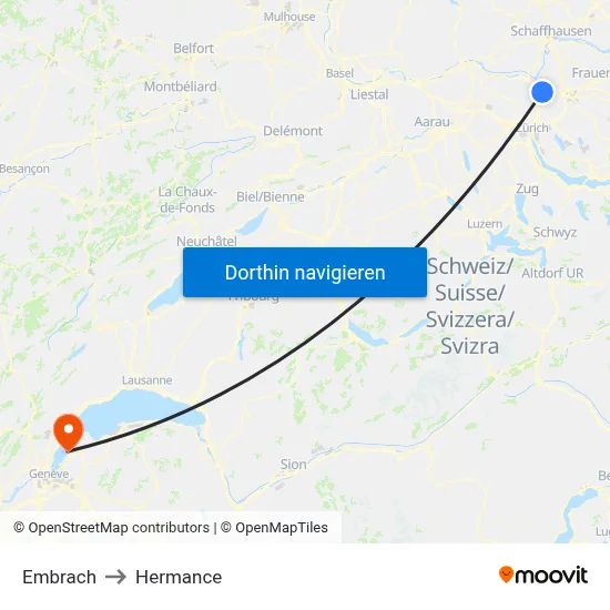 Embrach to Hermance map