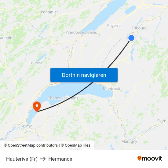 Hauterive (Fr) to Hermance map