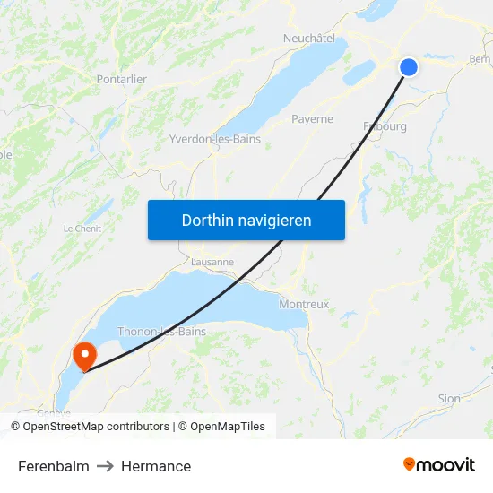 Ferenbalm to Hermance map