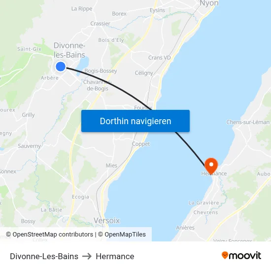 Divonne-Les-Bains to Hermance map