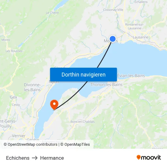 Echichens to Hermance map