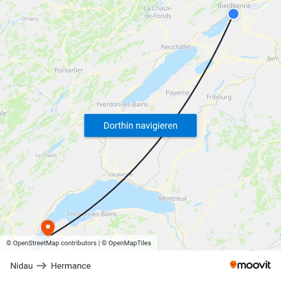 Nidau to Hermance map
