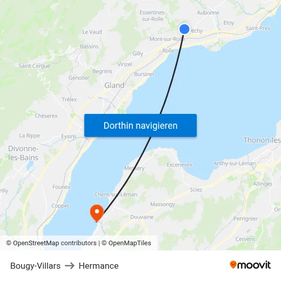 Bougy-Villars to Hermance map