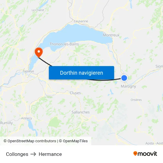 Collonges to Hermance map