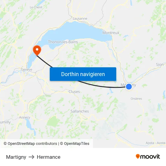 Martigny to Hermance map