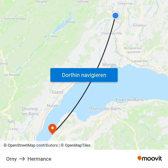 Orny to Hermance map