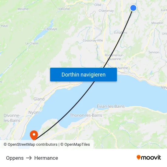 Oppens to Hermance map