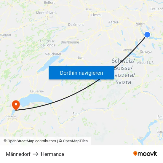Männedorf to Hermance map