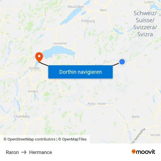 Raron to Hermance map