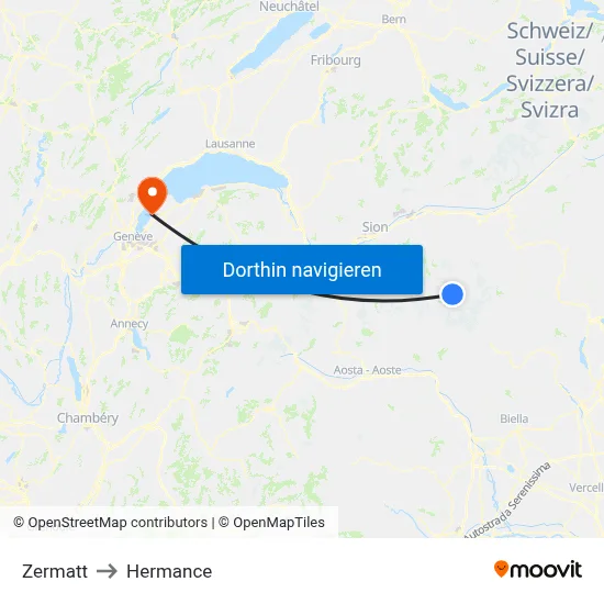 Zermatt to Hermance map