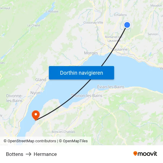 Bottens to Hermance map