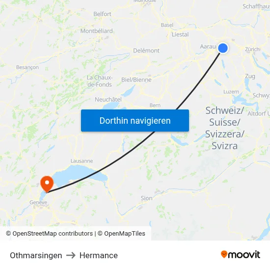 Othmarsingen to Hermance map