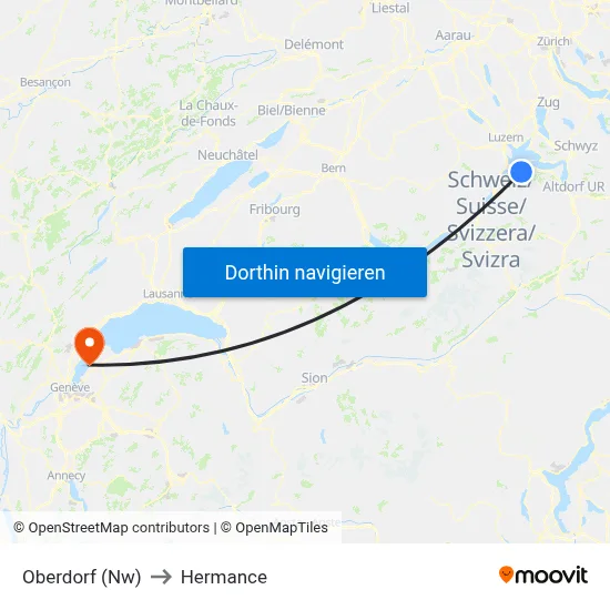 Oberdorf (Nw) to Hermance map