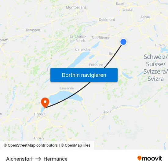 Alchenstorf to Hermance map