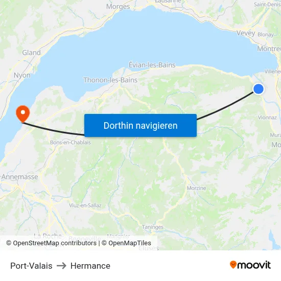 Port-Valais to Hermance map