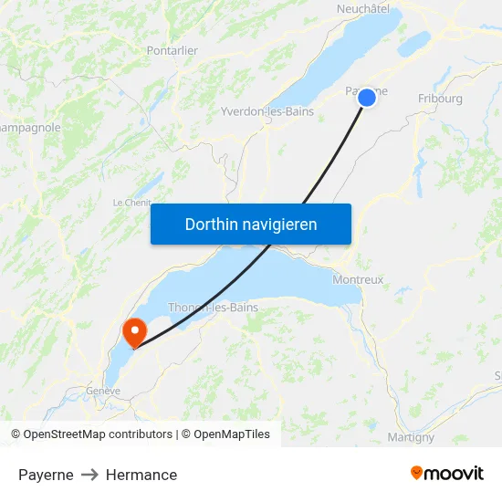 Payerne to Hermance map
