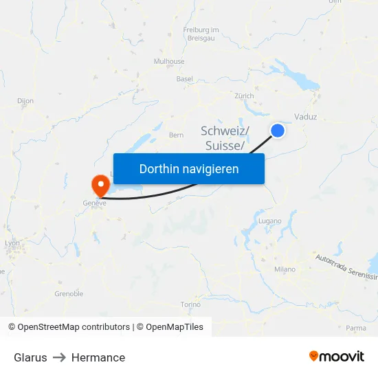 Glarus to Hermance map