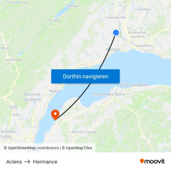 Aclens to Hermance map