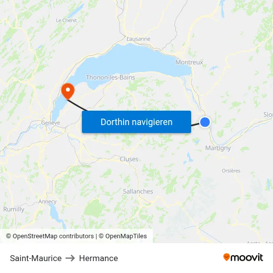 Saint-Maurice to Hermance map