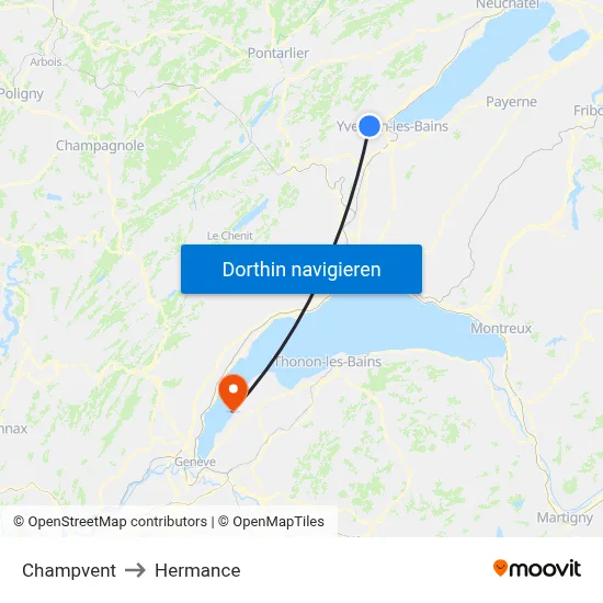 Champvent to Hermance map