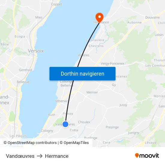 Vandœuvres to Hermance map