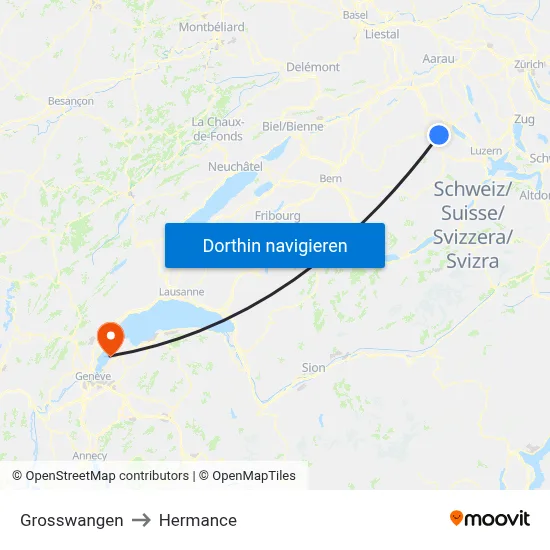 Grosswangen to Hermance map