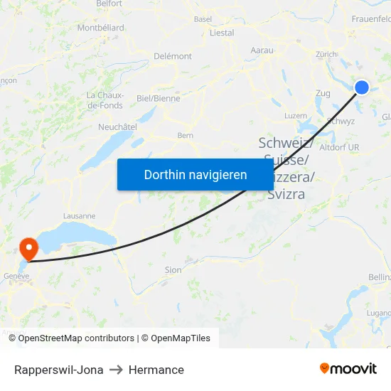 Rapperswil-Jona to Hermance map