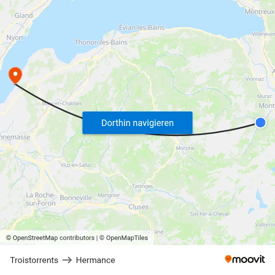 Troistorrents to Hermance map