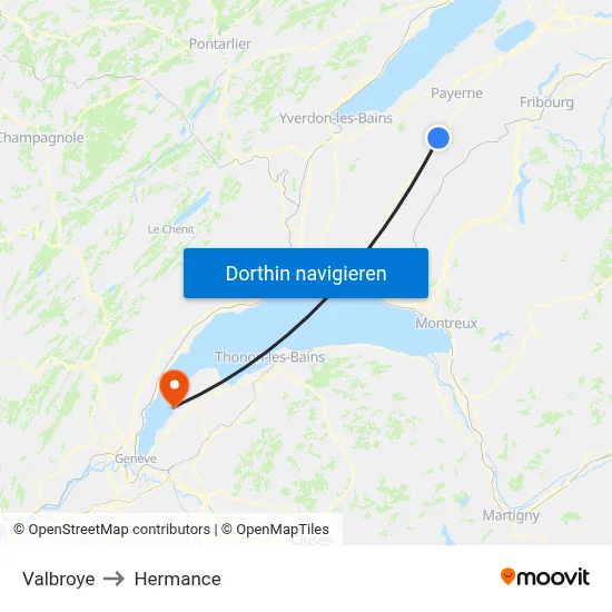 Valbroye to Hermance map