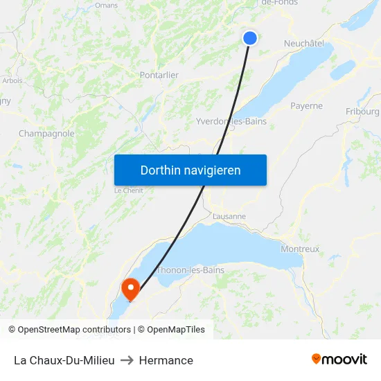 La Chaux-Du-Milieu to Hermance map