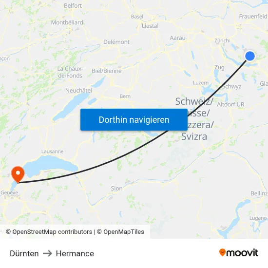 Dürnten to Hermance map