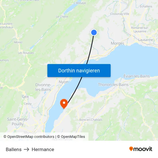 Ballens to Hermance map