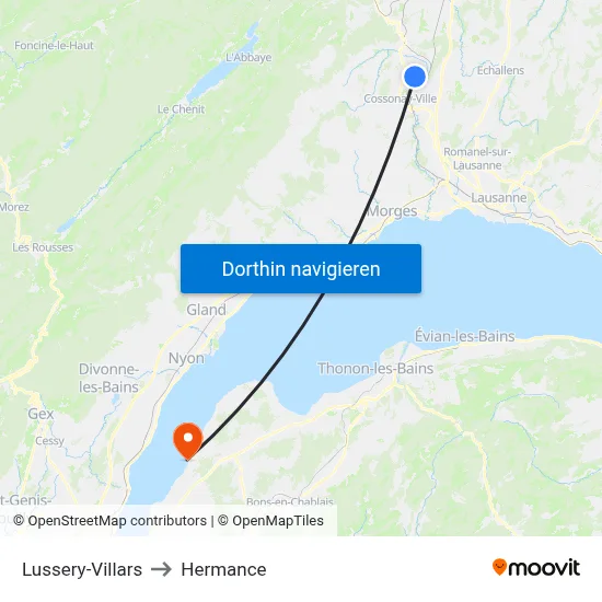 Lussery-Villars to Hermance map