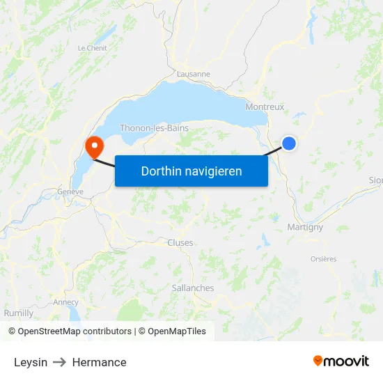 Leysin to Hermance map