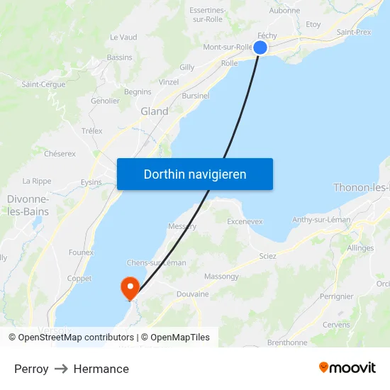 Perroy to Hermance map