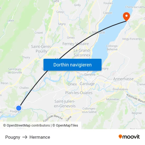 Pougny to Hermance map