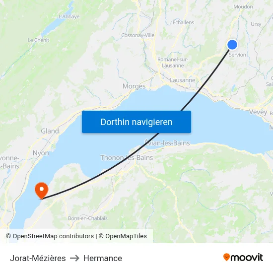 Jorat-Mézières to Hermance map