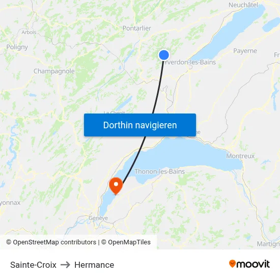 Sainte-Croix to Hermance map