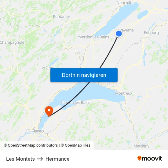 Les Montets to Hermance map