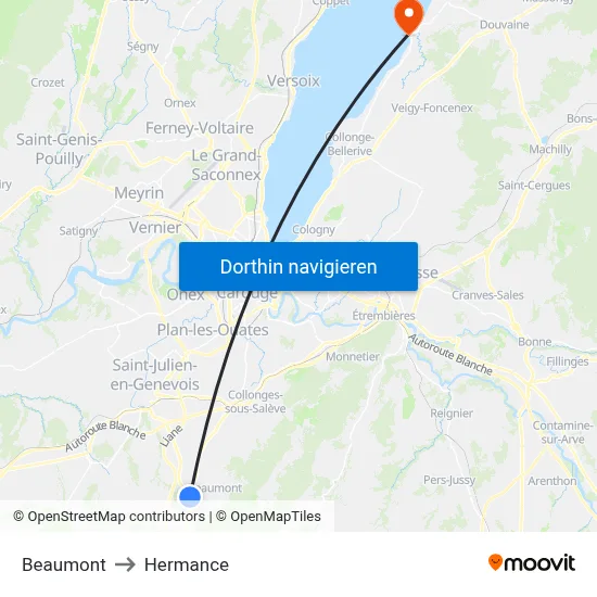 Beaumont to Hermance map