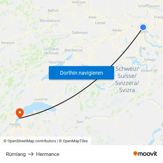 Rümlang to Hermance map