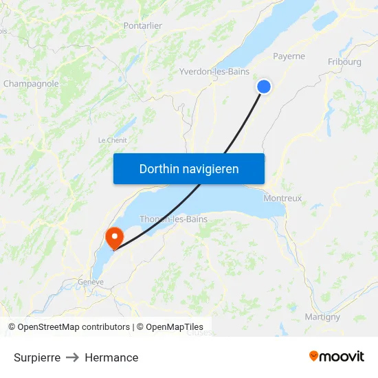 Surpierre to Hermance map